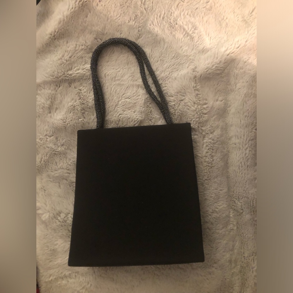 Marshall fields Classic Black silk Tote Bag with Beaded Handles